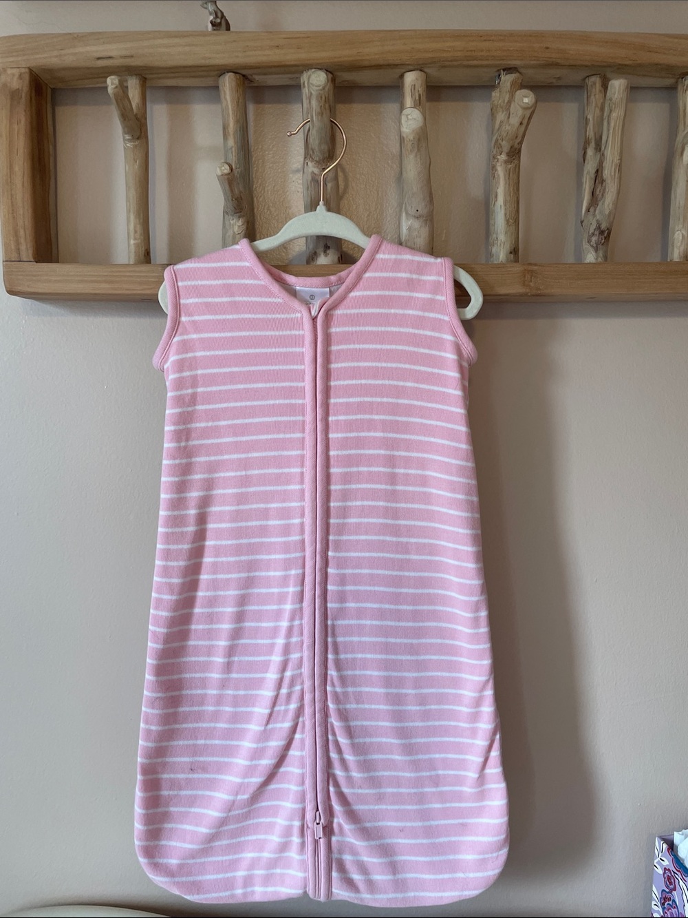 Hanna Andersson Pink and White Striped Sleeveless Zip Sleep Sack